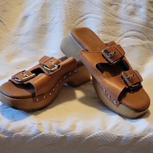 Roolee Brown Buckle Mules